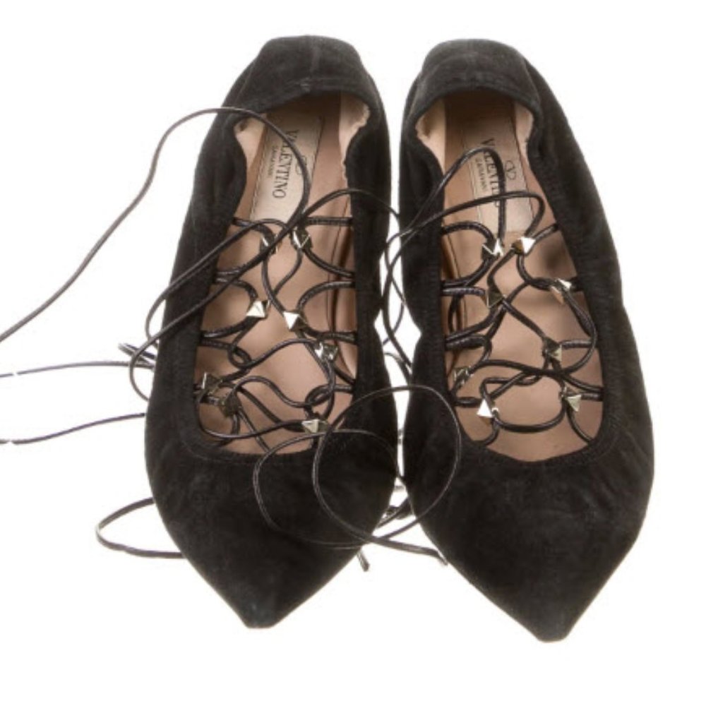 Valentino Rockstud Lace-Up Flats